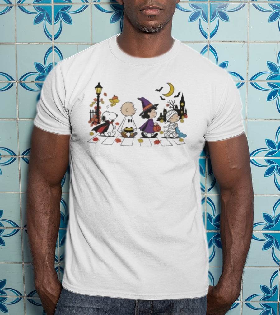 Peanuts Characters Halloween Abbey Road 2026 With Snoopy Charlie Brown Woodstock T-Shirt