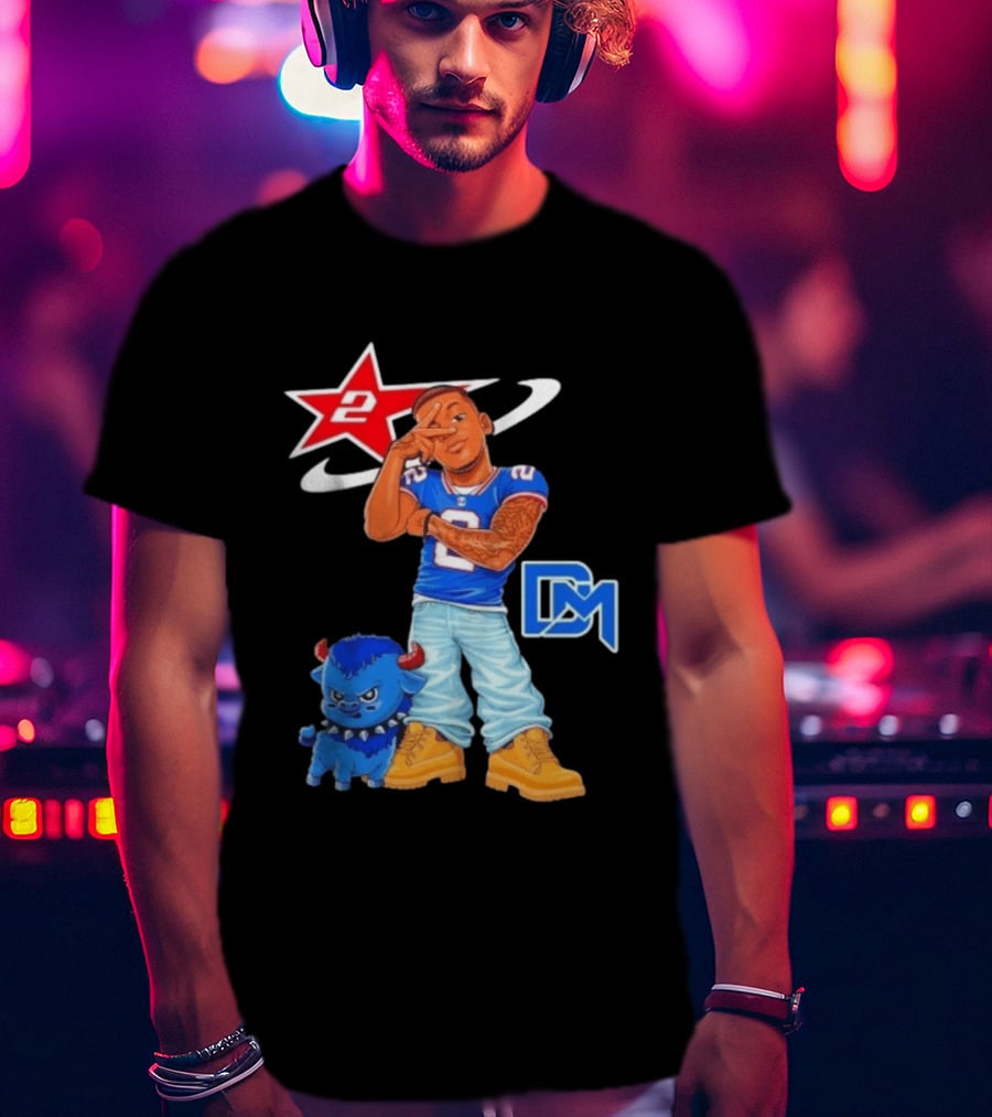 DJ Moore No 2 Buffalo Bills Cartoon Player With Buffalo And Red Star T-Shirt