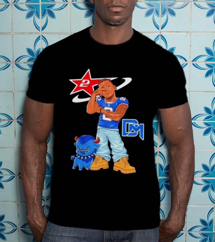 DJ Moore No 2 Buffalo Bills Cartoon Player With Buffalo And Red Star T-Shirt
