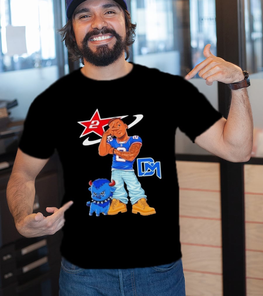 DJ Moore No 2 Buffalo Bills Cartoon Player With Buffalo And Red Star T-Shirt