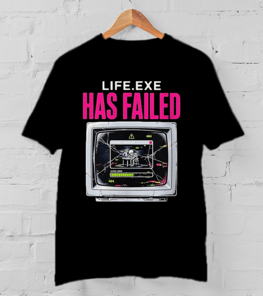 Lifeexe Has Failed System Error 404 Skeleton Computer Retro Monitor T-Shirt