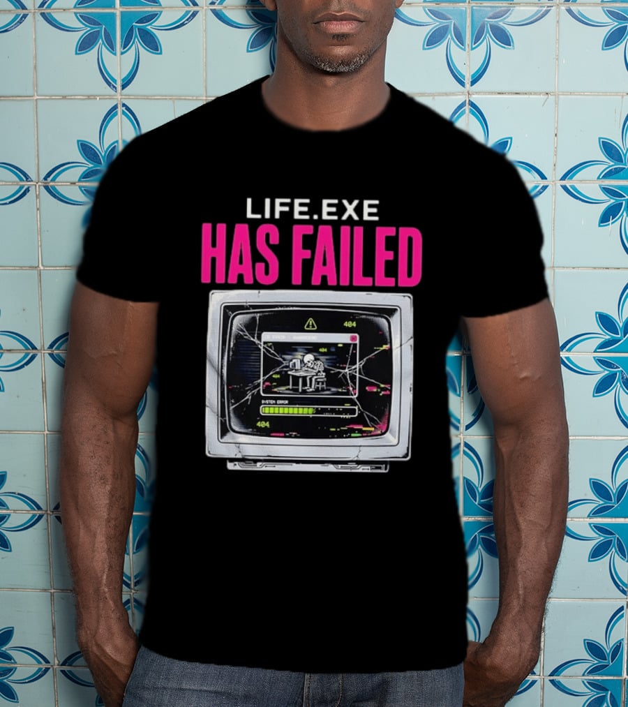 Lifeexe Has Failed System Error 404 Skeleton Computer Retro Monitor T-Shirt