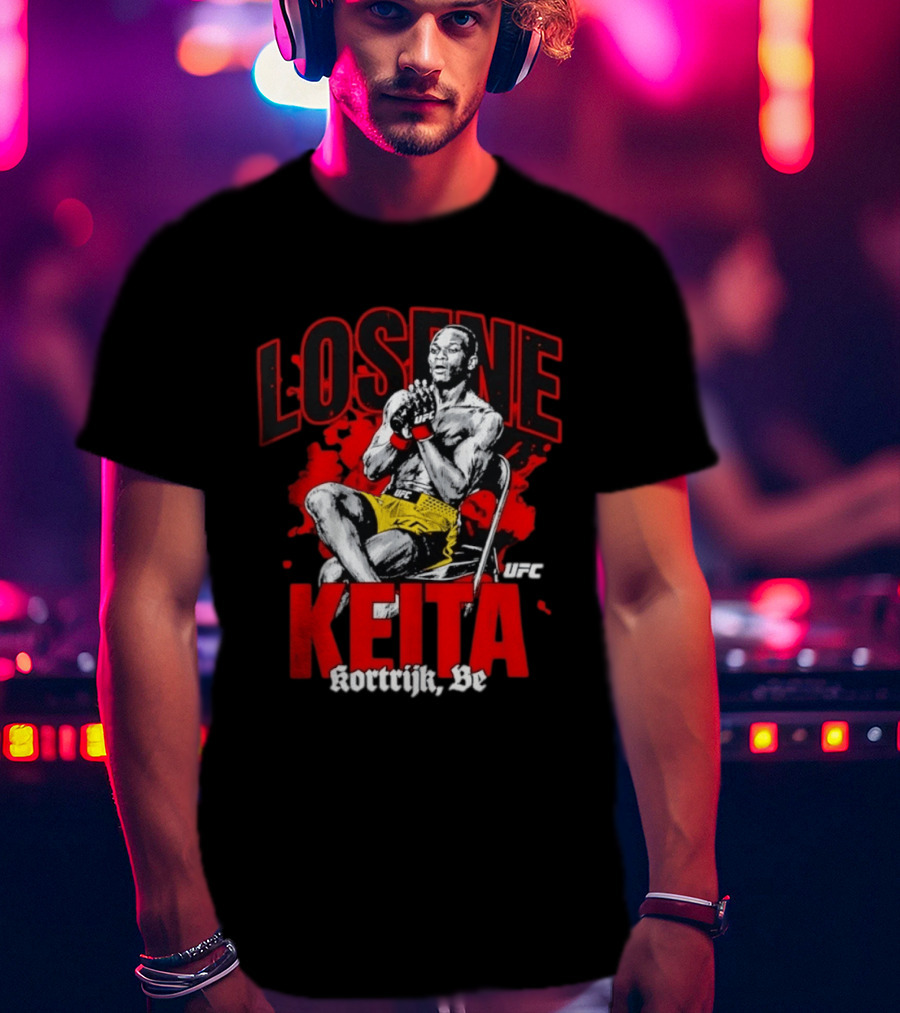 Losene Keita UFC Kortrijk Be MMA Fighter Pose In Bold Red And Yellow T-Shirt