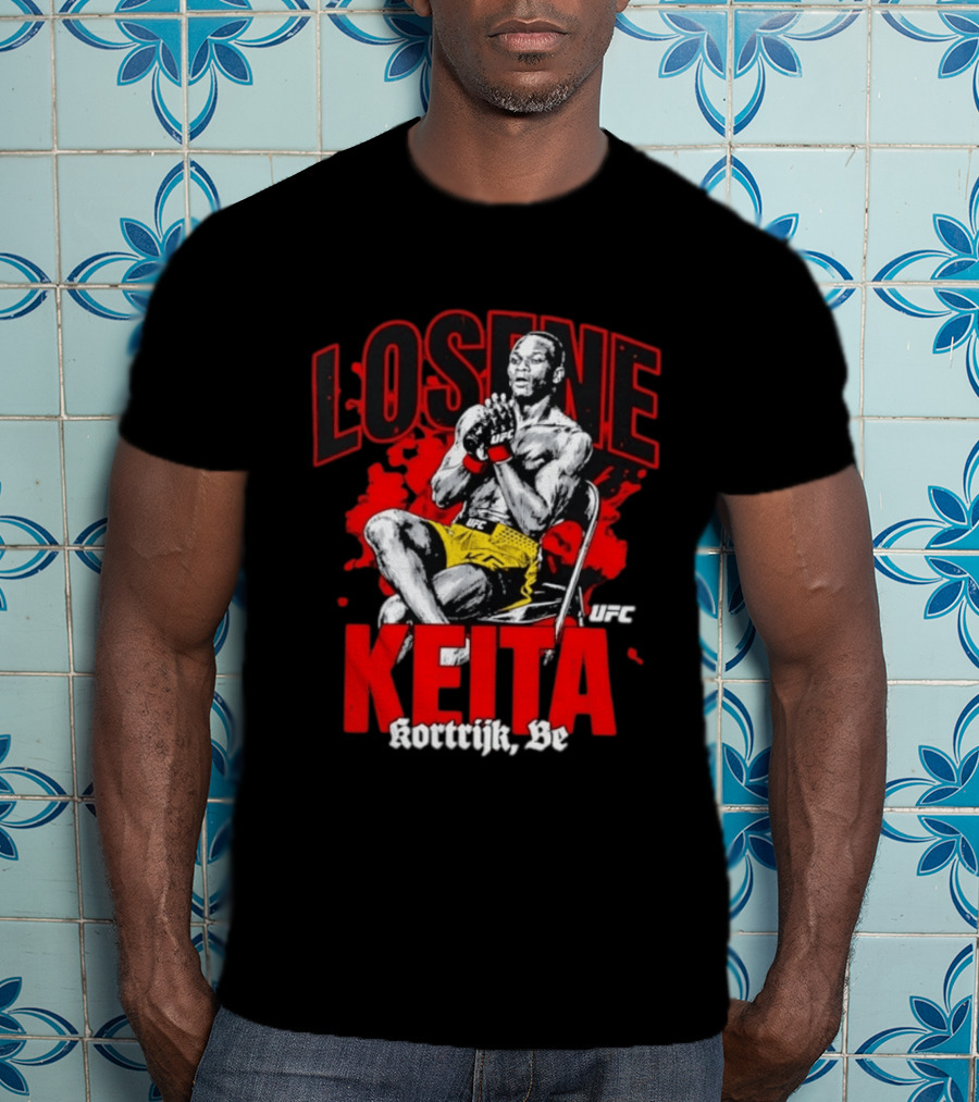 Losene Keita UFC Kortrijk Be MMA Fighter Pose In Bold Red And Yellow T-Shirt