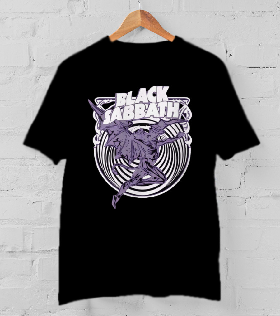 Black Sabbath Flying Devil With Striped Background Iconic Heavy Metal T-Shirt
