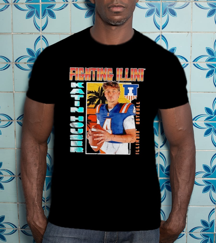 Fighting Illini Katin Houser Illinois Football Distressed Palm Tree T-Shirt