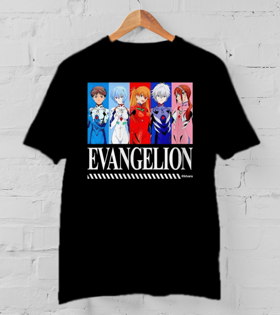 Evangelion Group Shinji Ikari Rei Asuka Kaworu Mari Characters Anime Series T-Shirt