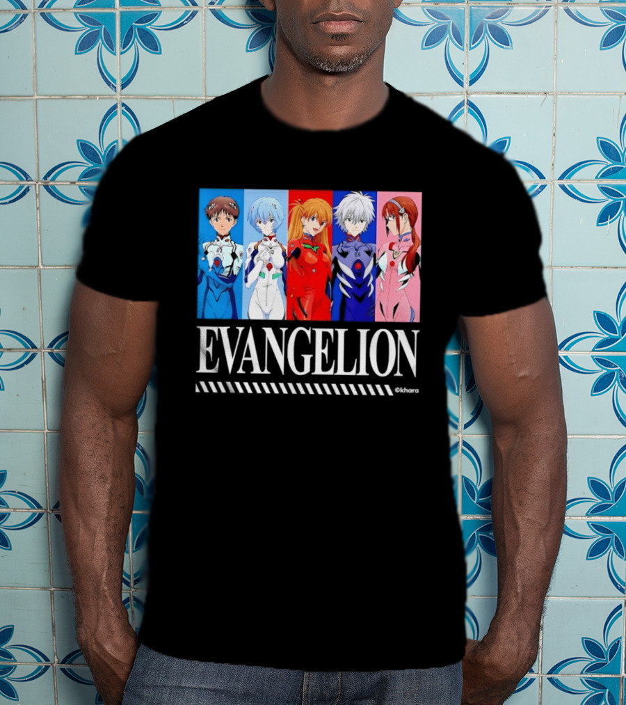 Evangelion Group Shinji Ikari Rei Asuka Kaworu Mari Characters Anime Series T-Shirt