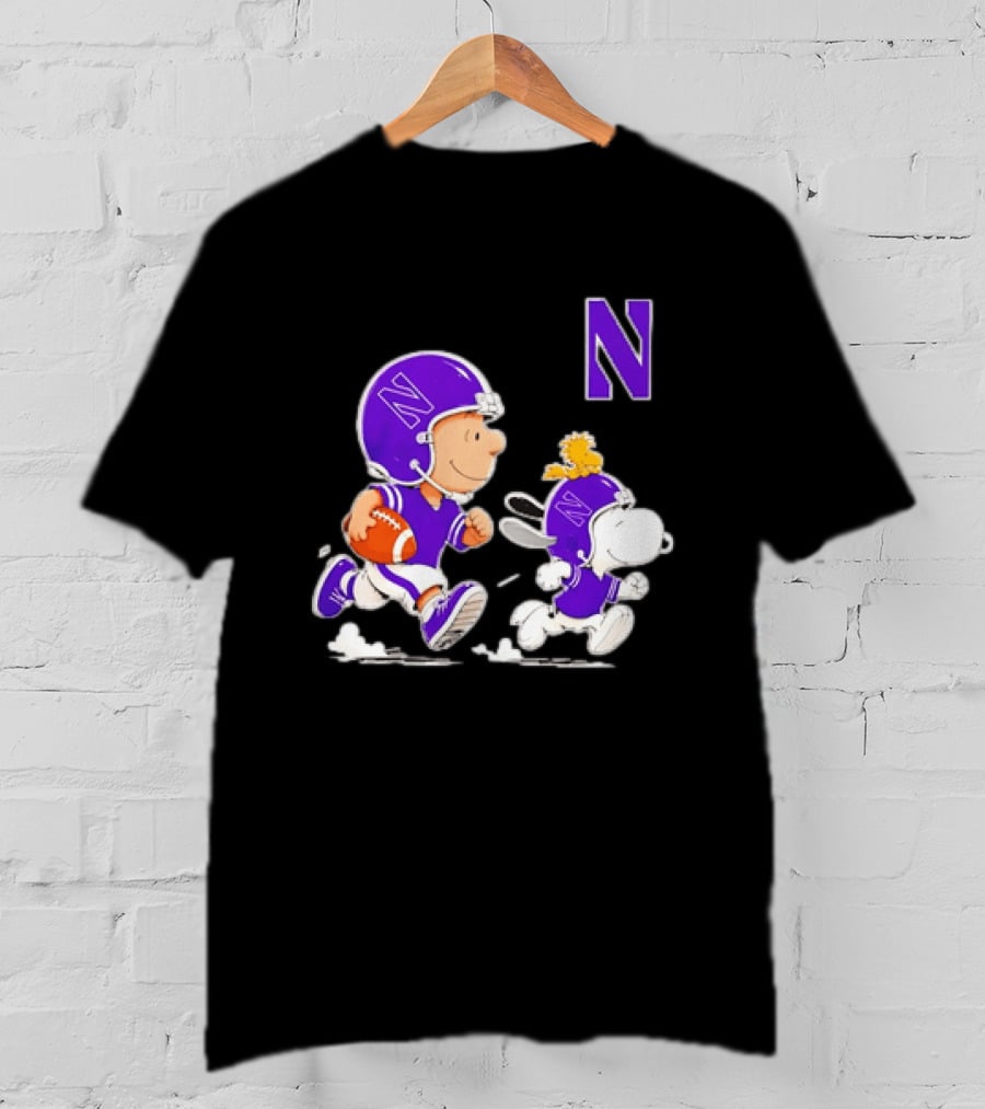 Northwestern Wildcats Charlie Brown Woodstock Snoopy Football Running T-Shirt