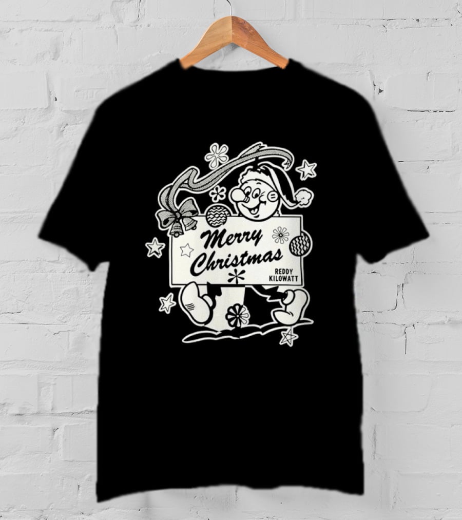 Reddy Kilowatt Merry Christmas Holiday Print Concept With Snowflakes T-Shirt