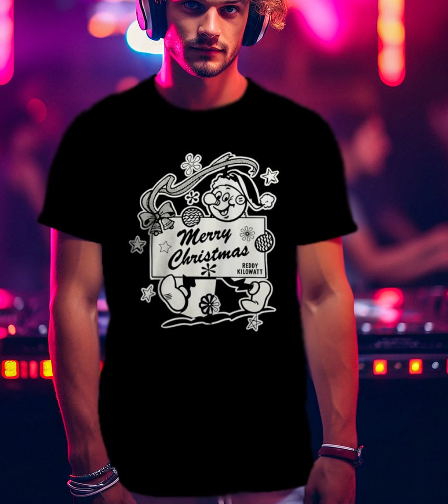 Reddy Kilowatt Merry Christmas Holiday Print Concept With Snowflakes T-Shirt