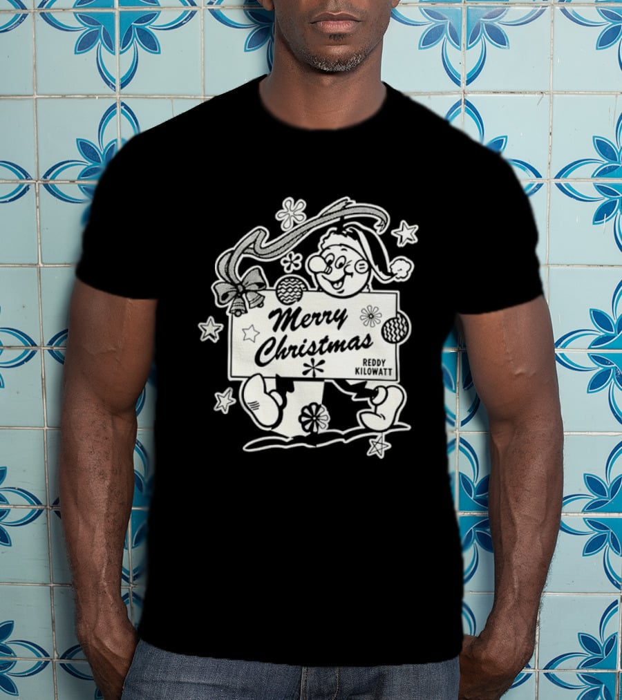 Reddy Kilowatt Merry Christmas Holiday Print Concept With Snowflakes T-Shirt