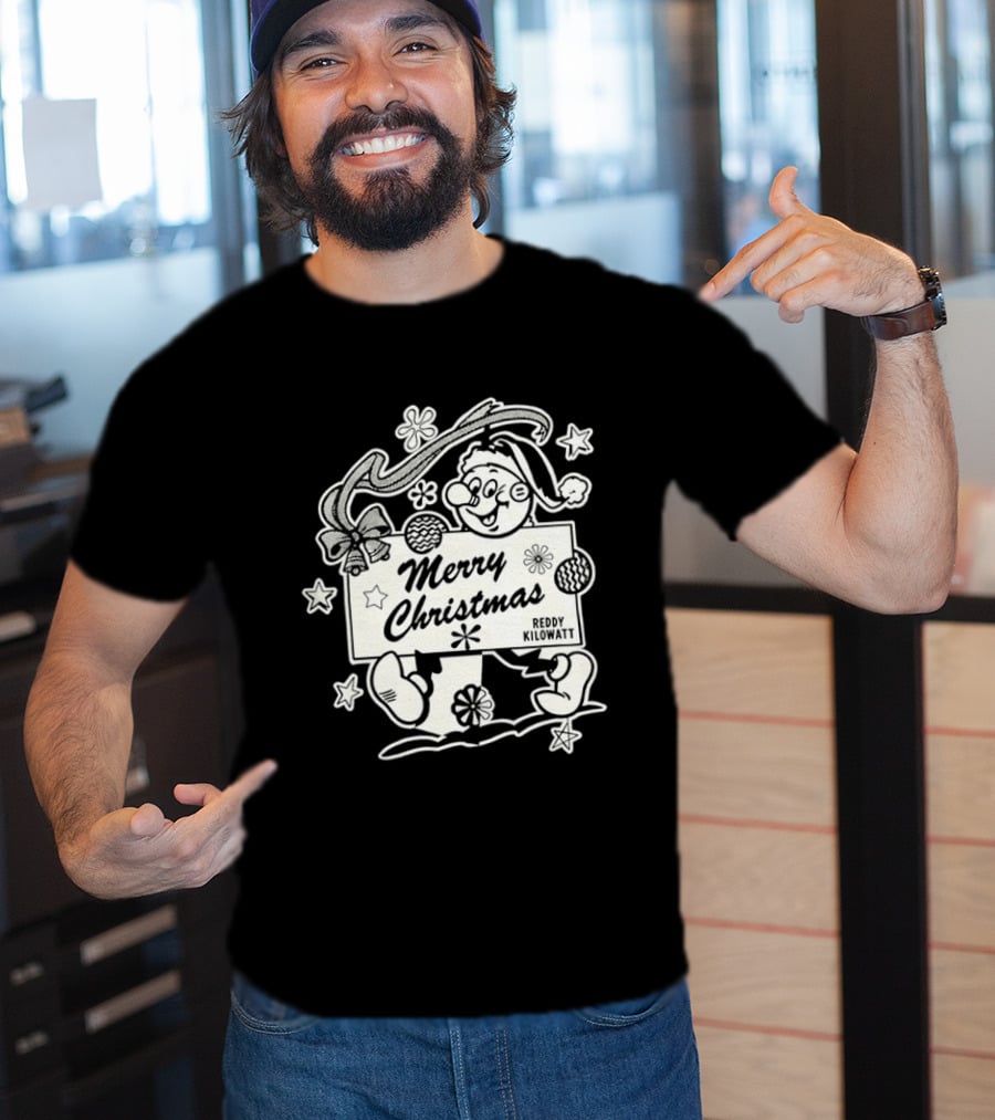 Reddy Kilowatt Merry Christmas Holiday Print Concept With Snowflakes T-Shirt