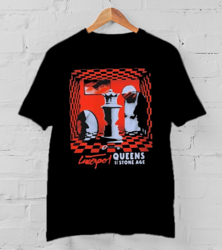 Interpol Gig At Estadio Ciudad De Los Deportes Mexico March 6 2027 Featuring Queens Of The Stone Age Chess Visuals T-Shirt