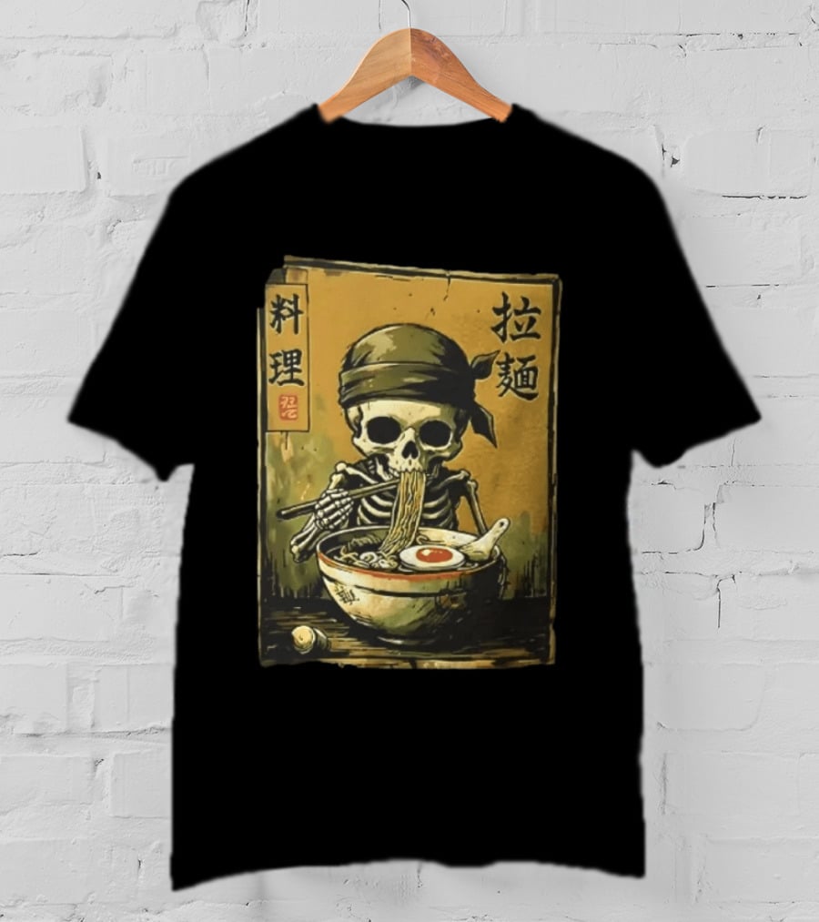 Skeleton Ramen Eating Kanji Cooking Noodles T-Shirt