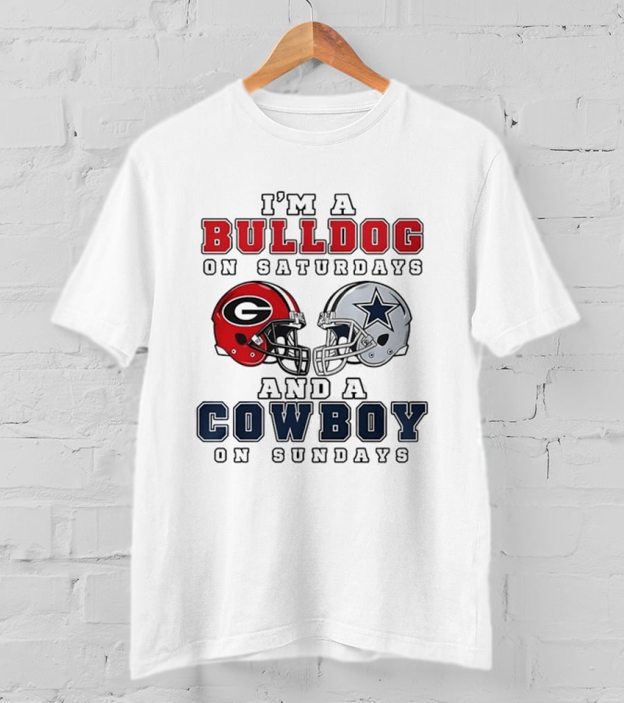 I'm A Bulldog On Saturdays And A Cowboy On Sundays Football Helmets T-Shirt