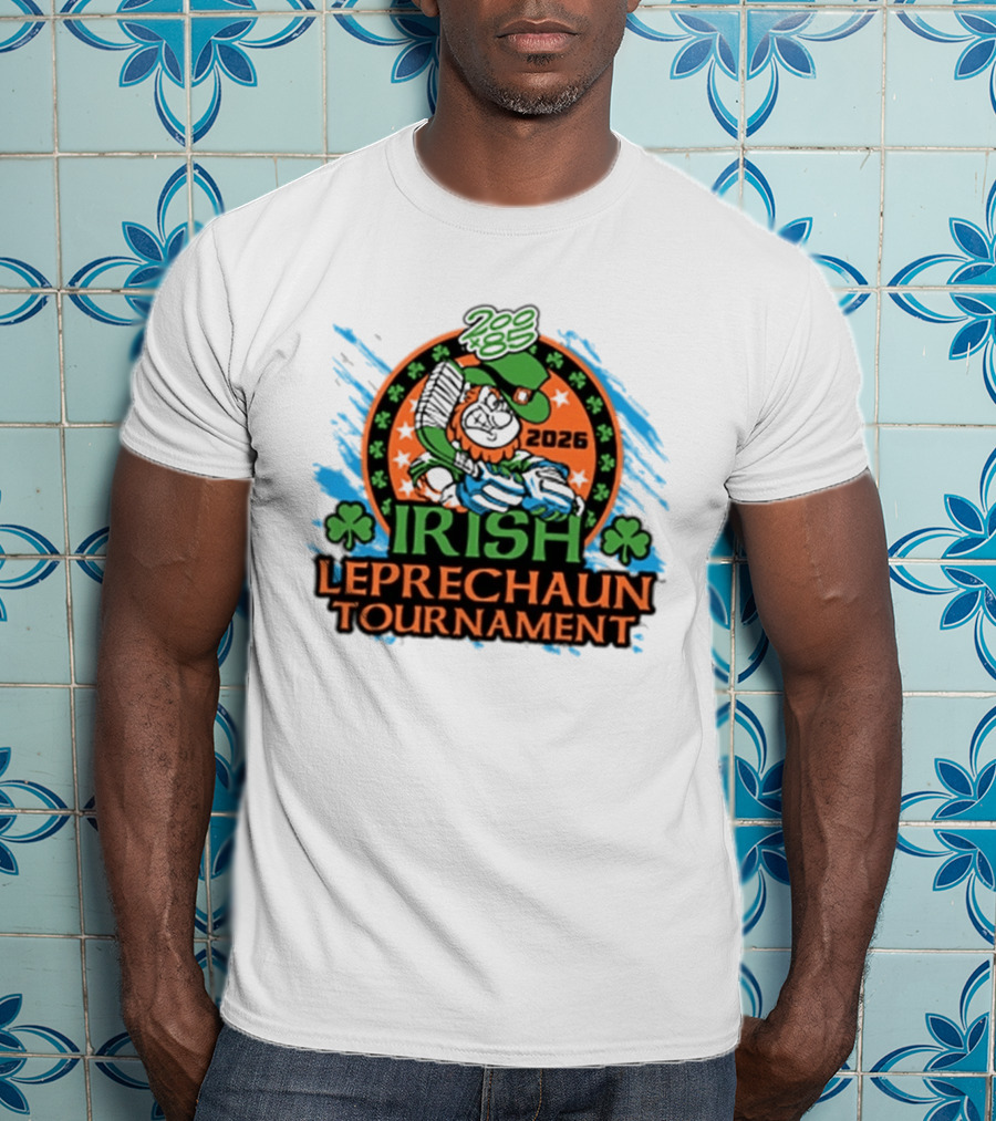 Irish Leprechaun Tournament 2026 Clover Emblem And Green Hat Celebration T-Shirt