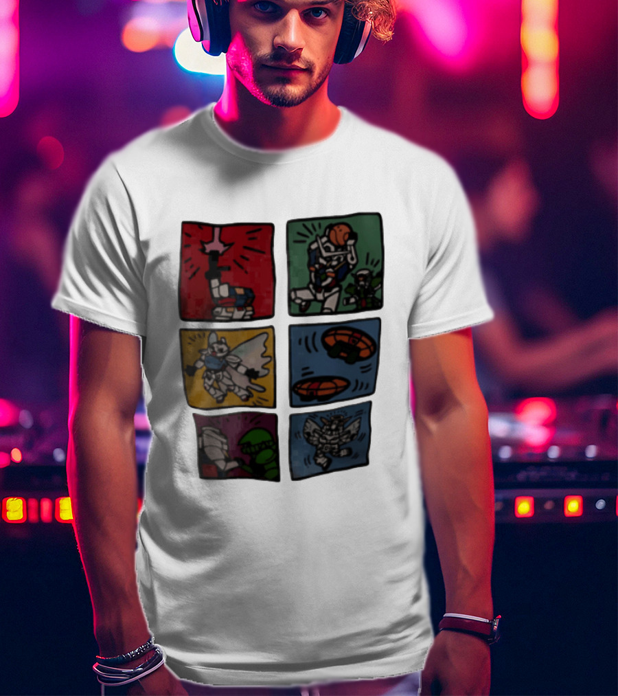 Keith Haring Japanese Mecha Robot Comic Panels Pop Cartoon T-Shirt