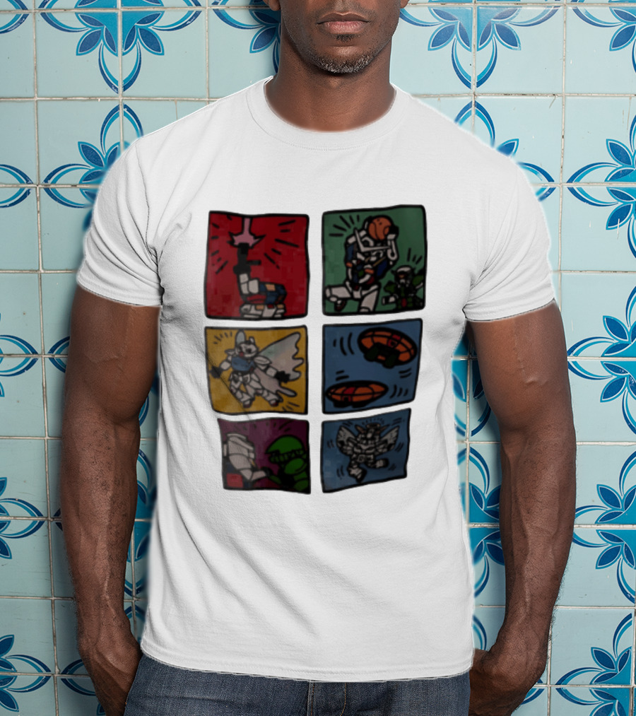 Keith Haring Japanese Mecha Robot Comic Panels Pop Cartoon T-Shirt