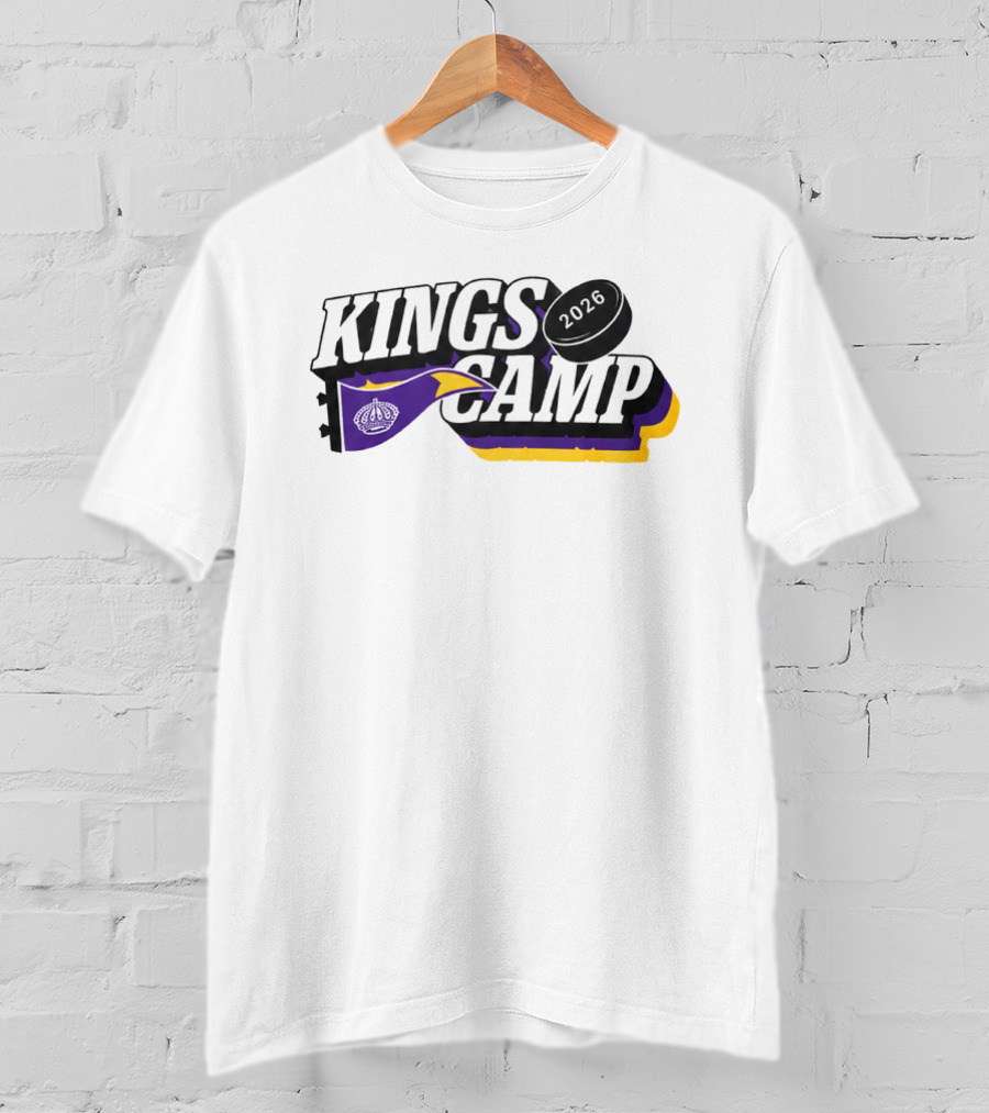 Kings Camp 2026 Hockey Puck Purple Banner T-Shirt