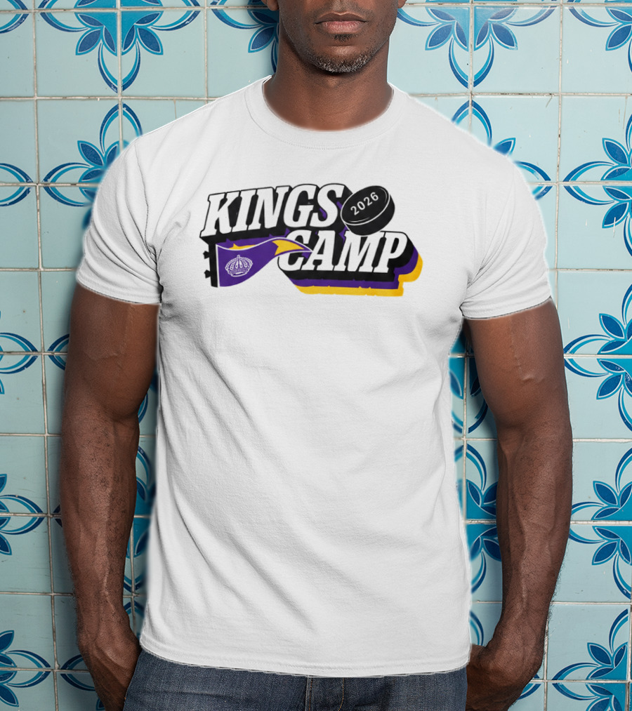 Kings Camp 2026 Hockey Puck Purple Banner T-Shirt