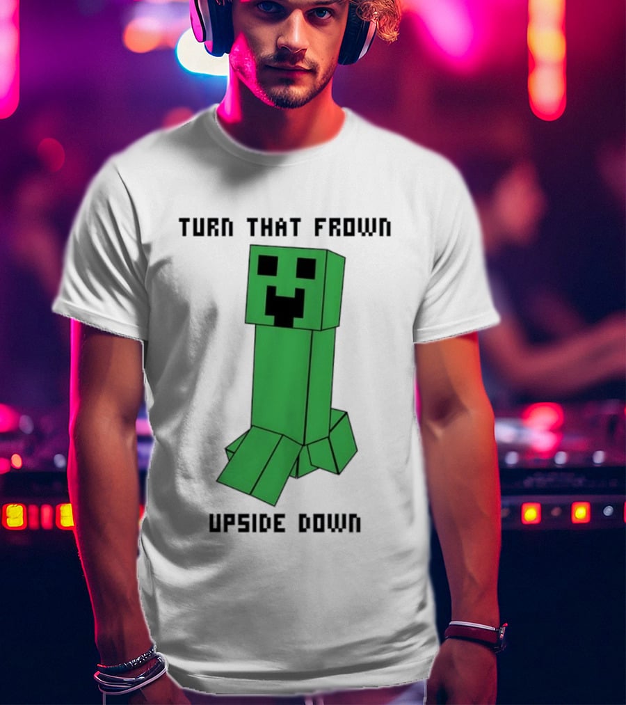 Creeper Turn That Frown Upside Down Gaming Block T-Shirt