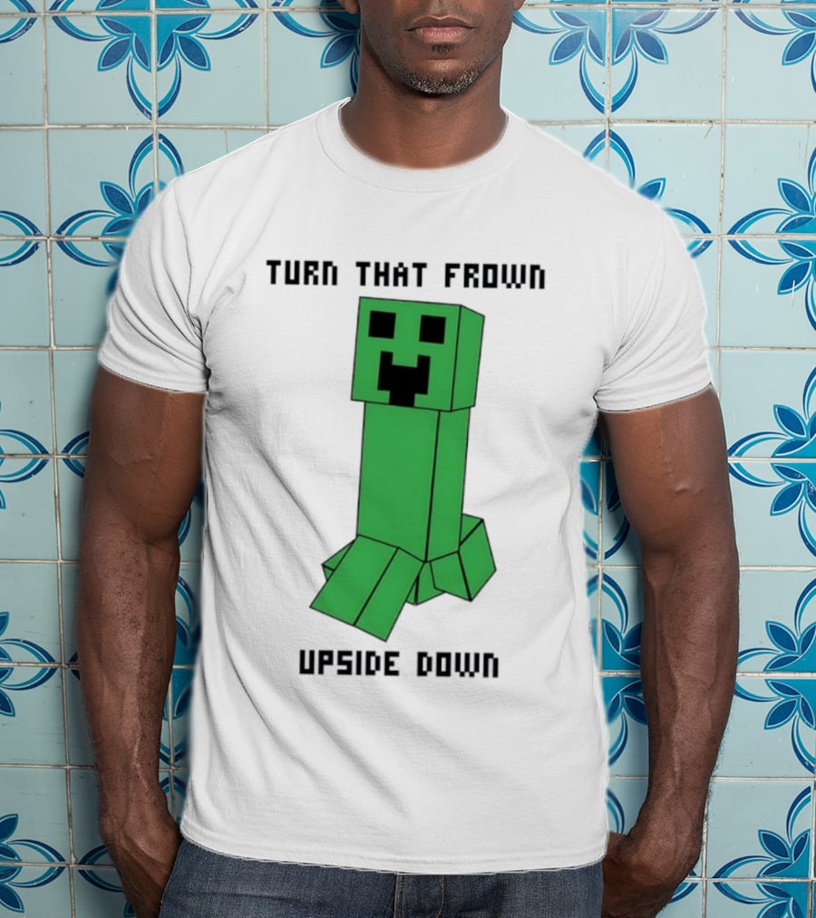 Creeper Turn That Frown Upside Down Gaming Block T-Shirt
