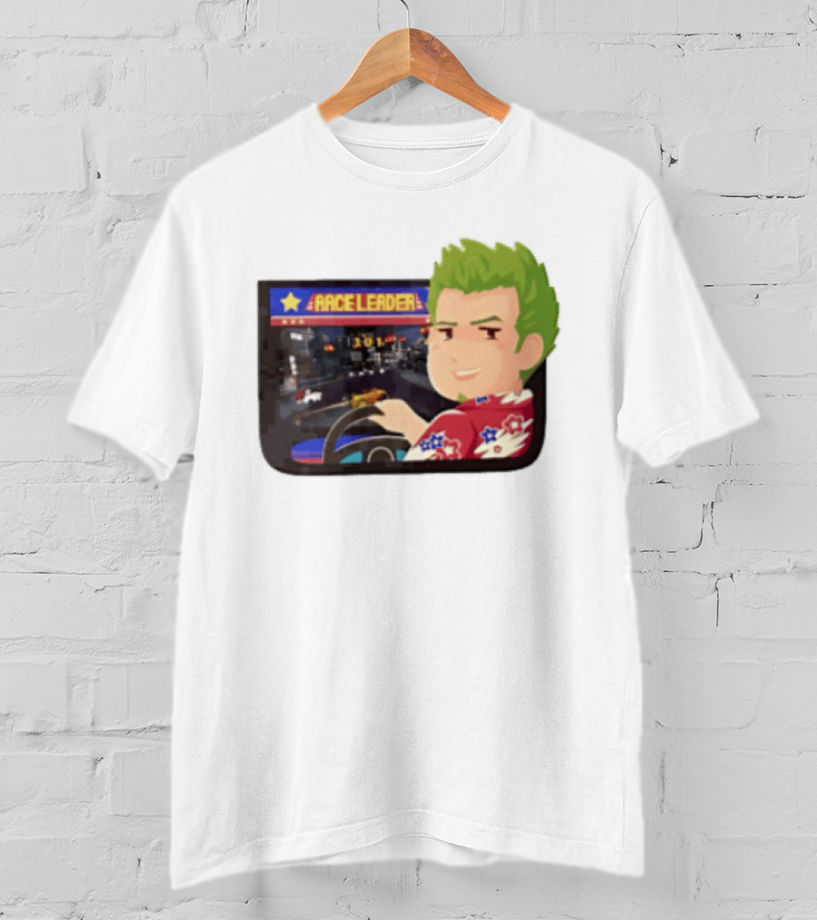 Race Leader Arcade Game Green Hair Cartoon Driver T-Shirt