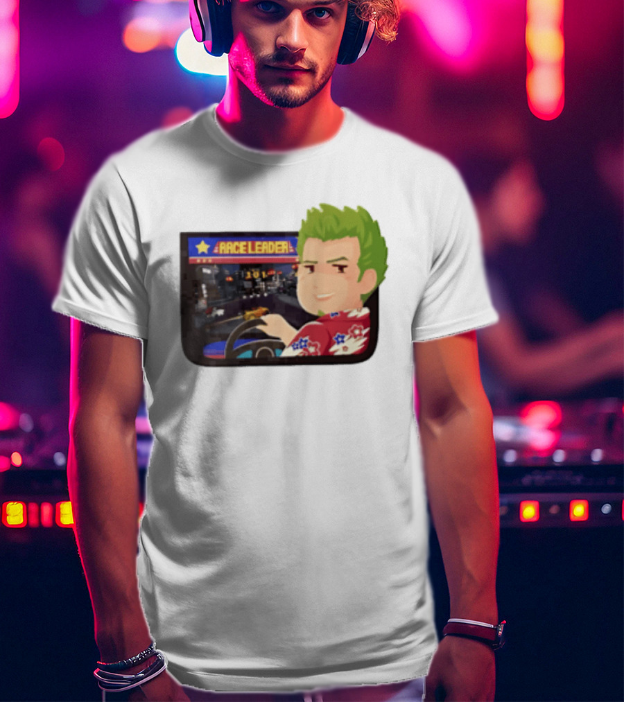 Race Leader Arcade Game Green Hair Cartoon Driver T-Shirt