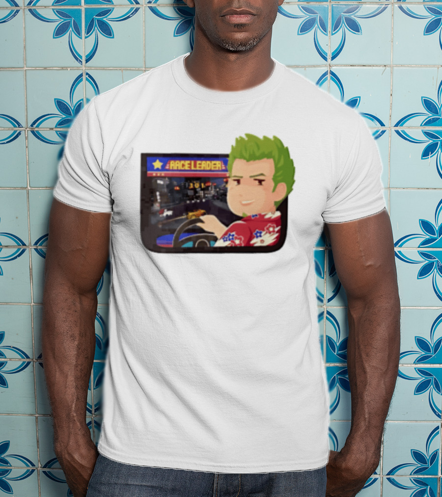 Race Leader Arcade Game Green Hair Cartoon Driver T-Shirt