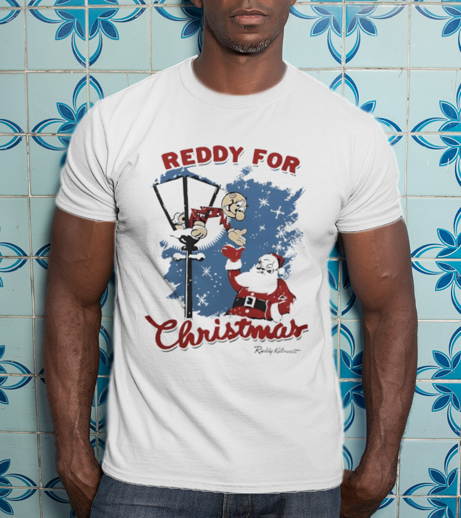 Reddy Kilowatt Reddy For Christmas Holiday Cheer Santa Lamp Post T-Shirt