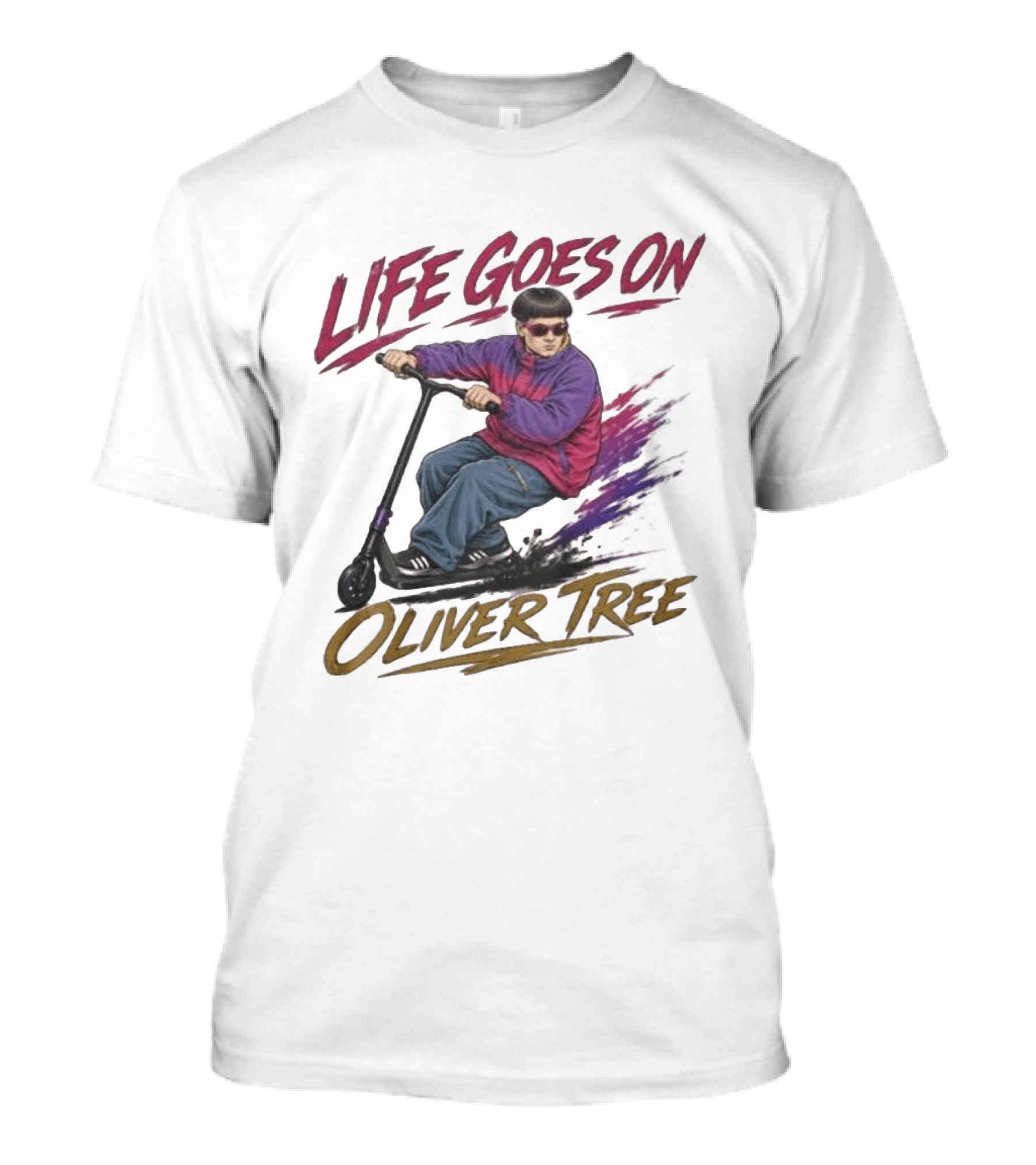 Life Goes On Oliver Tree Scooter Rider With Purple Jacket T-Shirt