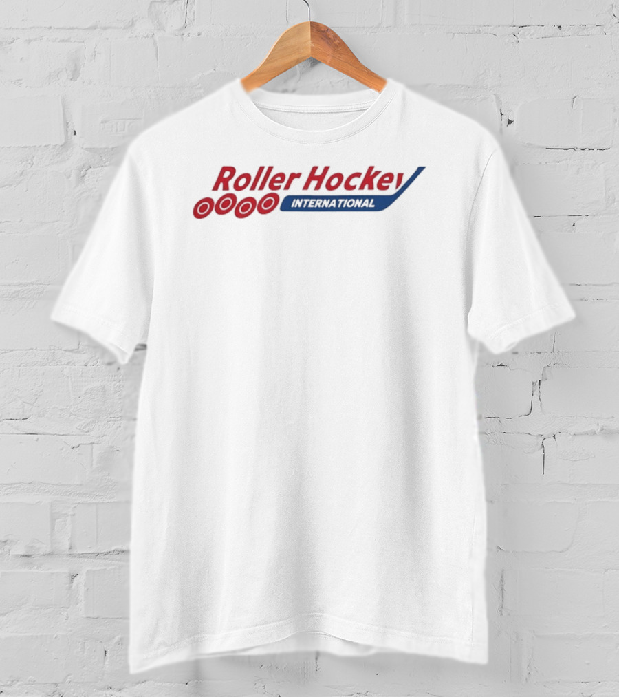 Roller Hockey International RHI Red And Blue Text With Puck T-Shirt