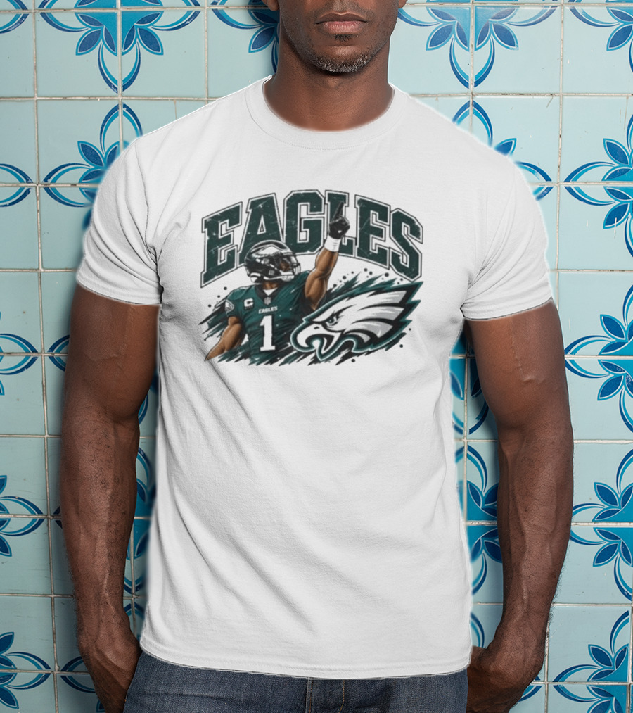 Eagles Quarterback Number One Victory Celebration Football T-Shirt
