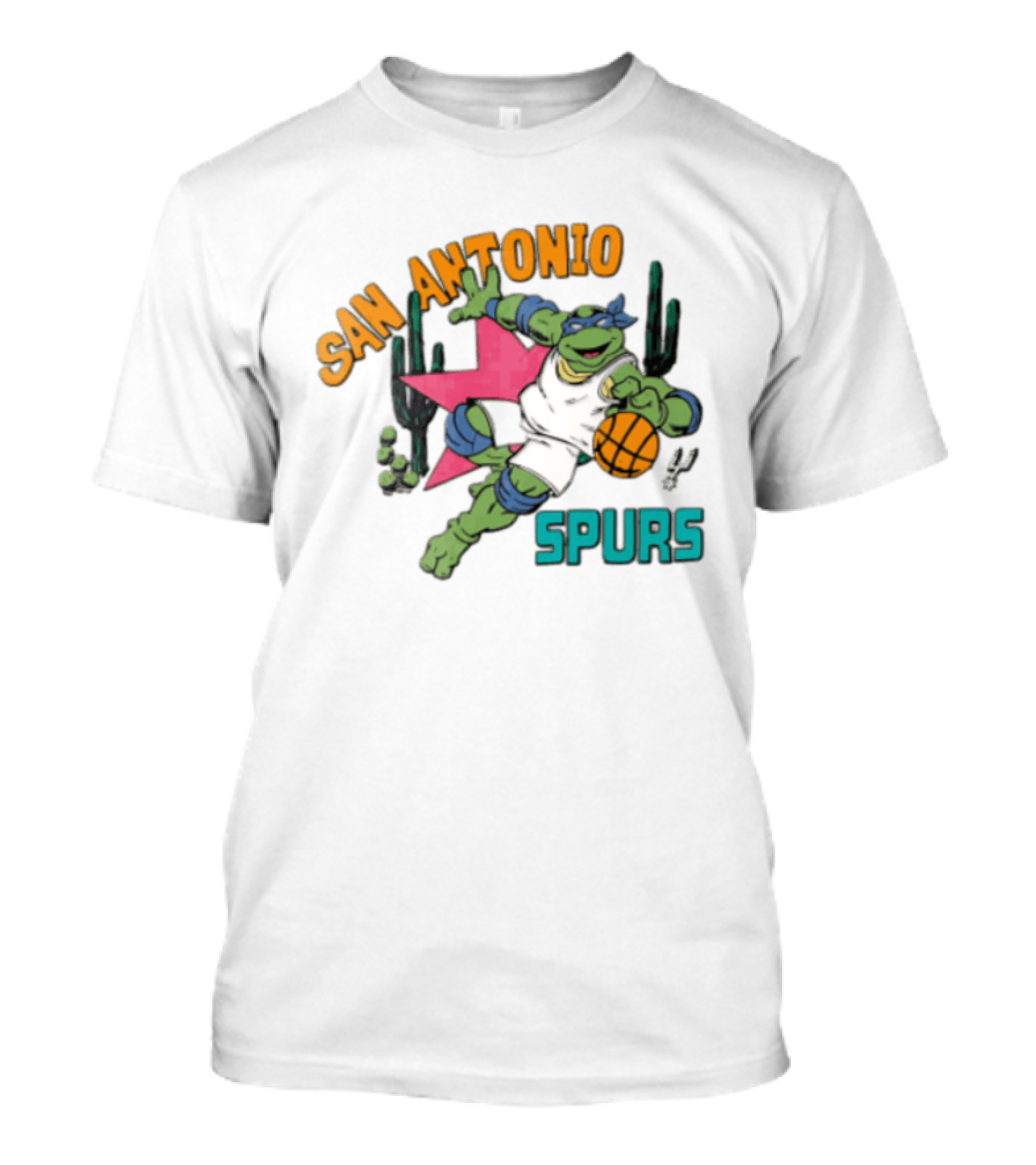 San Antonio Spurs Cartoon Turtle Dribbling Basketball Cacti T-Shirt