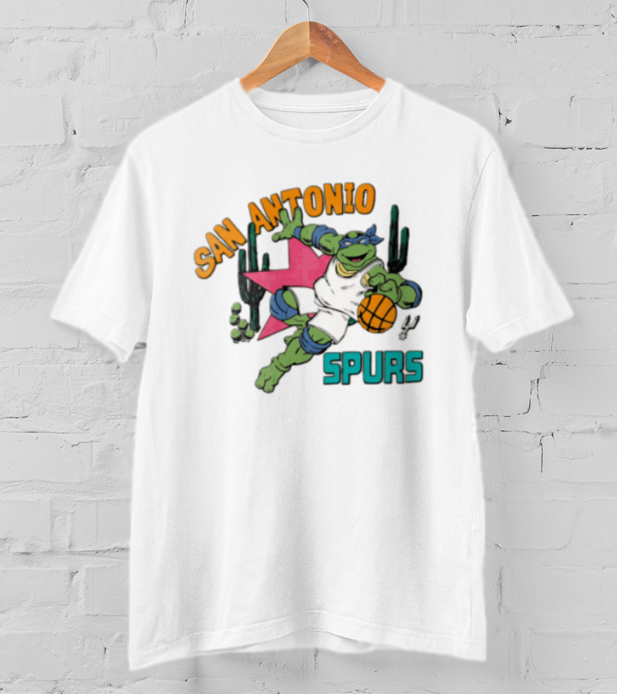 San Antonio Spurs Cartoon Turtle Dribbling Basketball Cacti T-Shirt