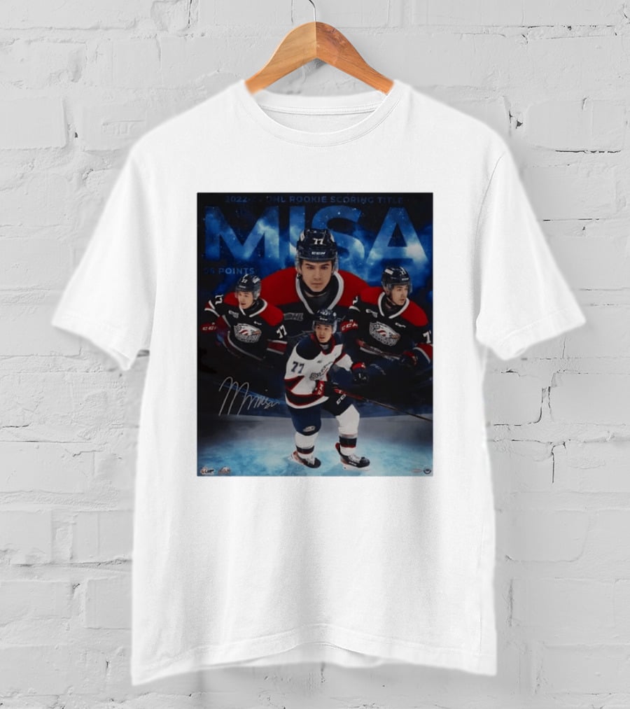 Michael Misa Saginaw Spirit 2022 23 OHL Rookie 56 Points T-Shirt