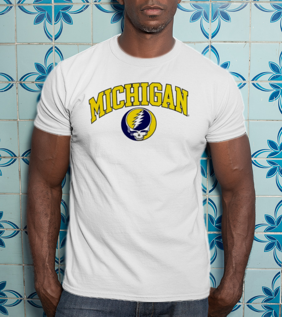 Michigan Wolverines Grateful Dead 2026 Collaboration Lightning Skull T-Shirt