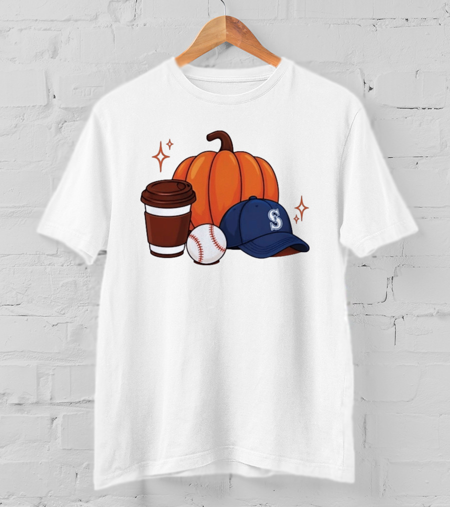 Seattle Mariners Pumpkin Baseball Coffee Season Autumn Vibes T-Shirt