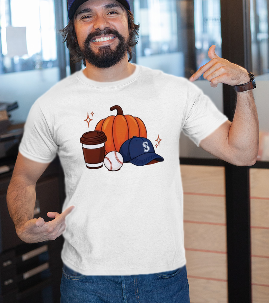 Seattle Mariners Pumpkin Baseball Coffee Season Autumn Vibes T-Shirt