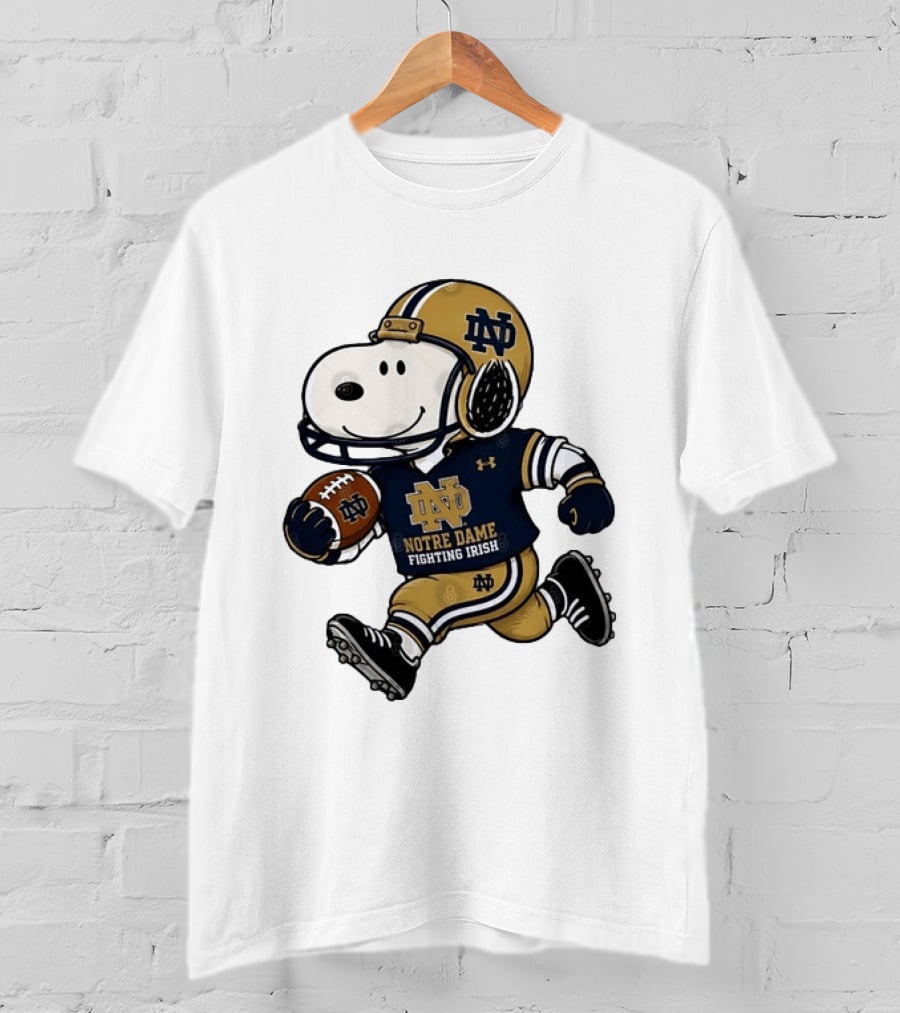 Snoopy Playing Football Notre Dame Fighting Irish ND Team Fan Gear T-Shirt