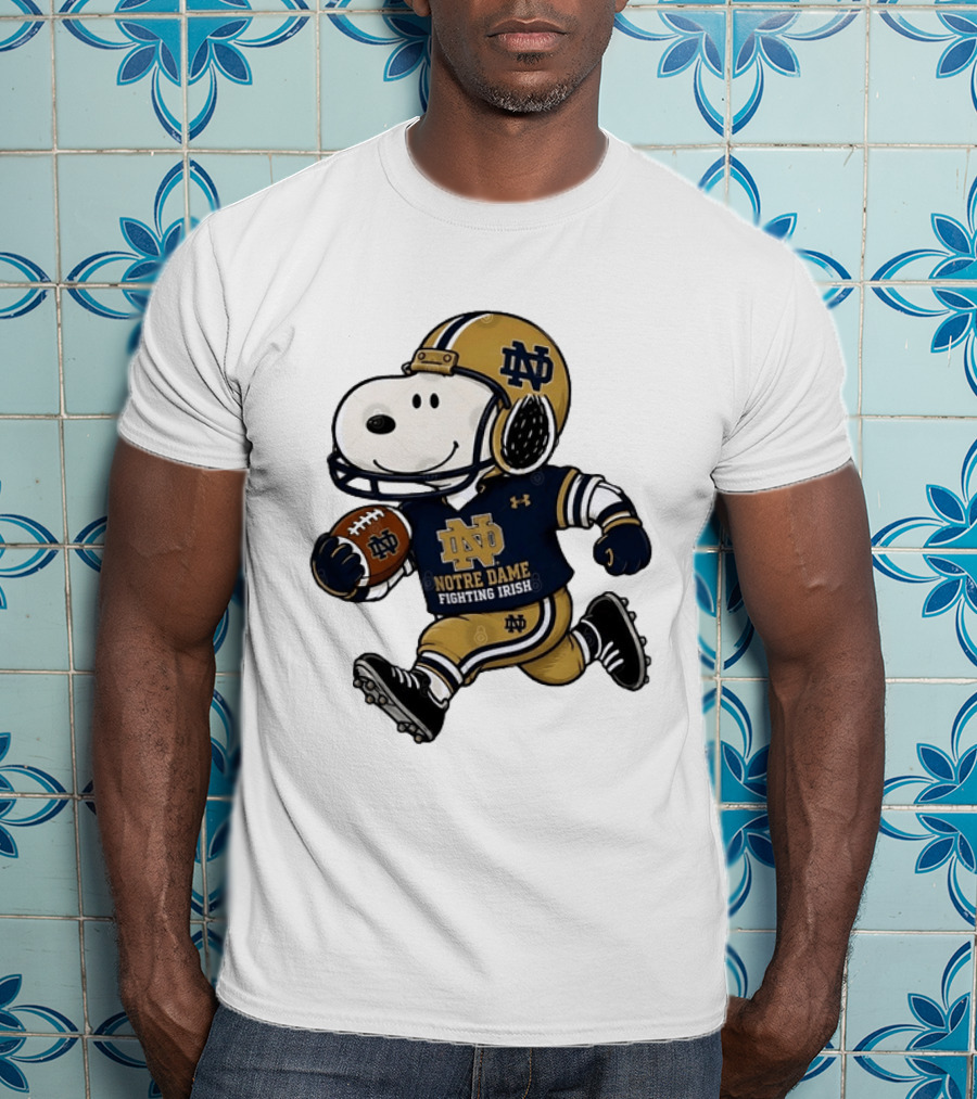 Snoopy Playing Football Notre Dame Fighting Irish ND Team Fan Gear T-Shirt