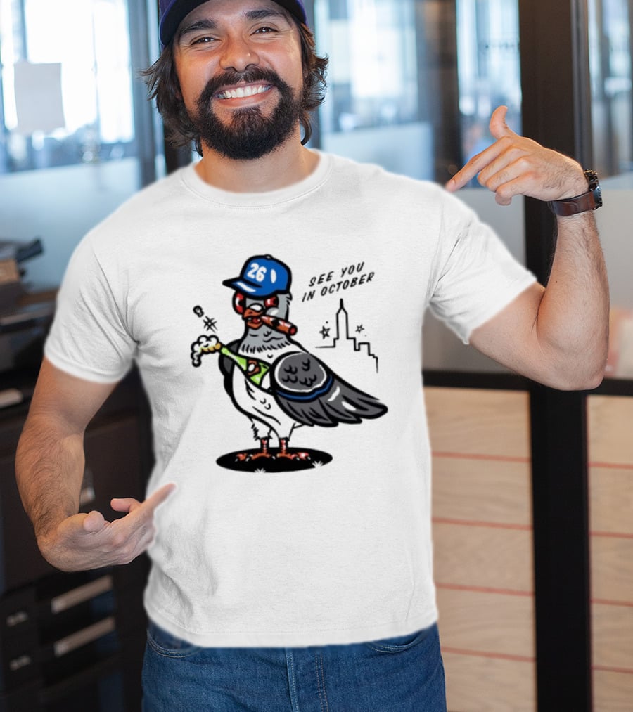 New York Mets Pigeon See You In October 26 Baseball City Skyline T-Shirt