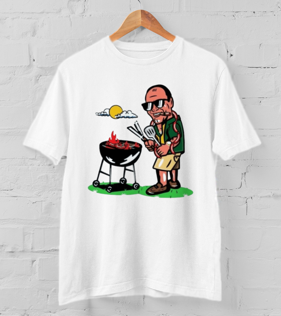 Tony Soprano Grilling Sausages Cartoon Funny BBQ Scene T-Shirt