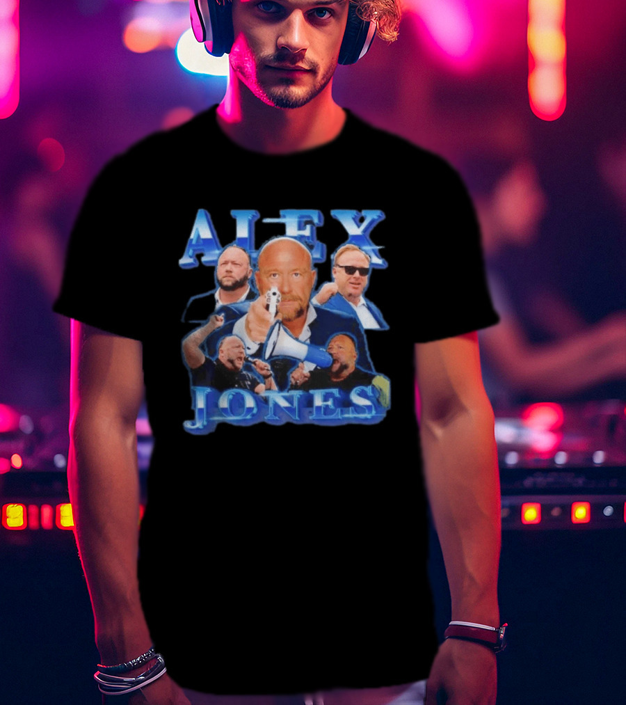 Alex Jones Collage InfoWars Media Personality Megaphone Images T-Shirt