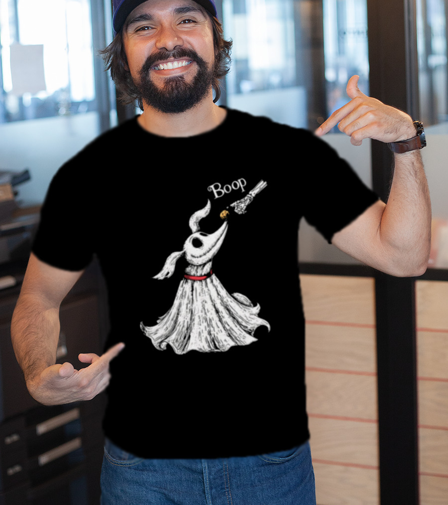 Boop Skeletal Hand Touching Pumpkin Nose With Ghostly Dog Line Sketch T-Shirt