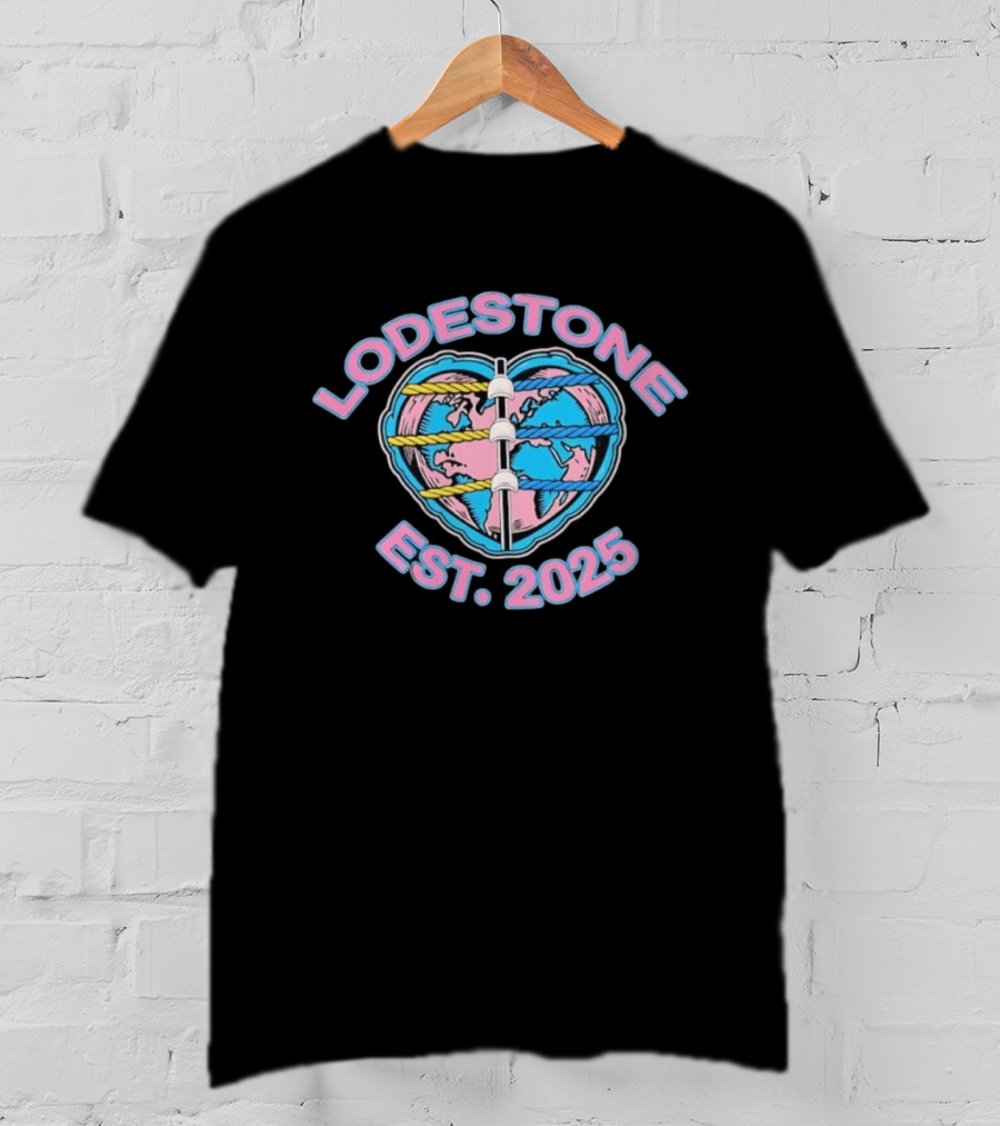 Lodestone Est 2025 Heart Globe World Map With Colorful Rope T-Shirt
