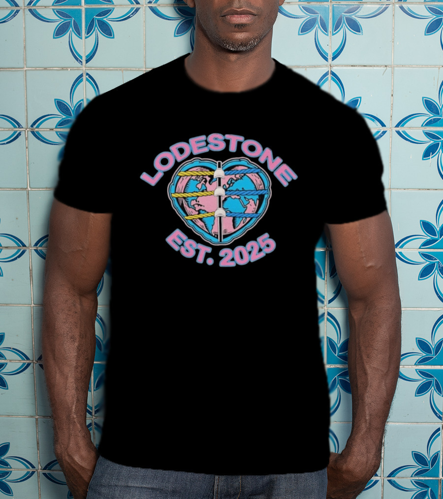 Lodestone Est 2025 Heart Globe World Map With Colorful Rope T-Shirt