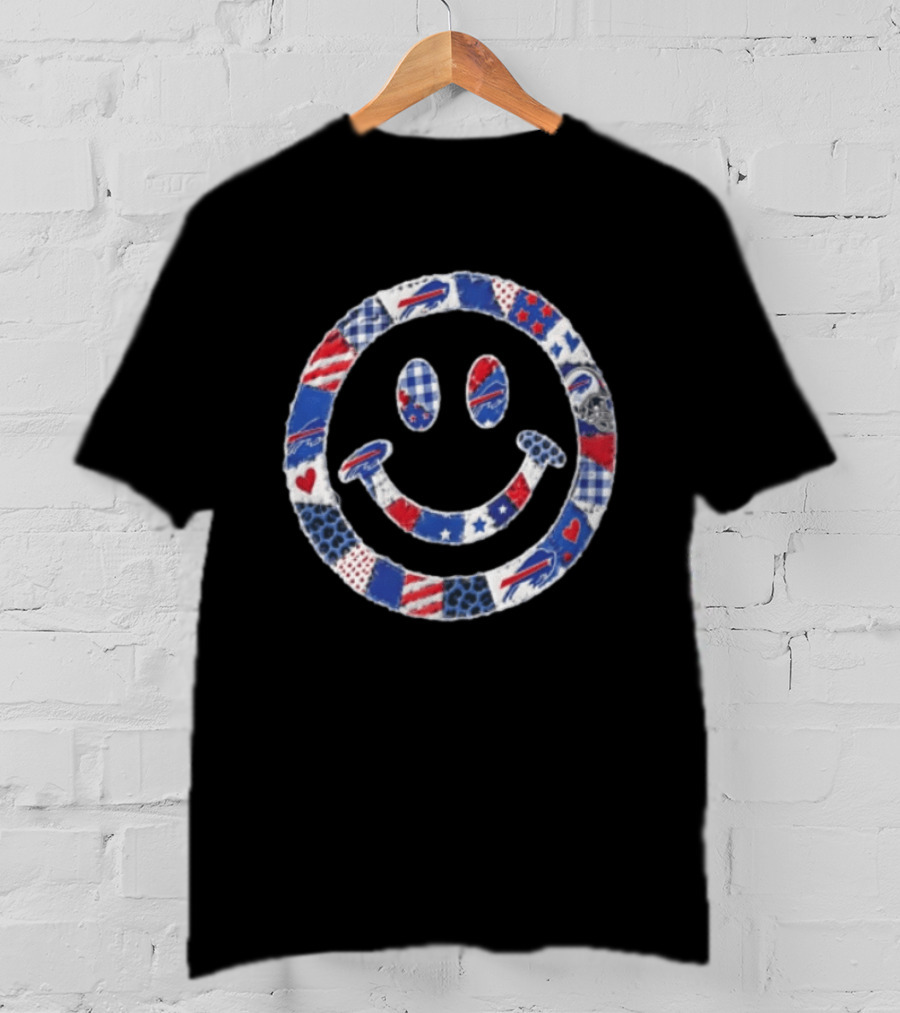 Buffalo Bills Smiley Face Patchwork NFL Football Team T-Shirt