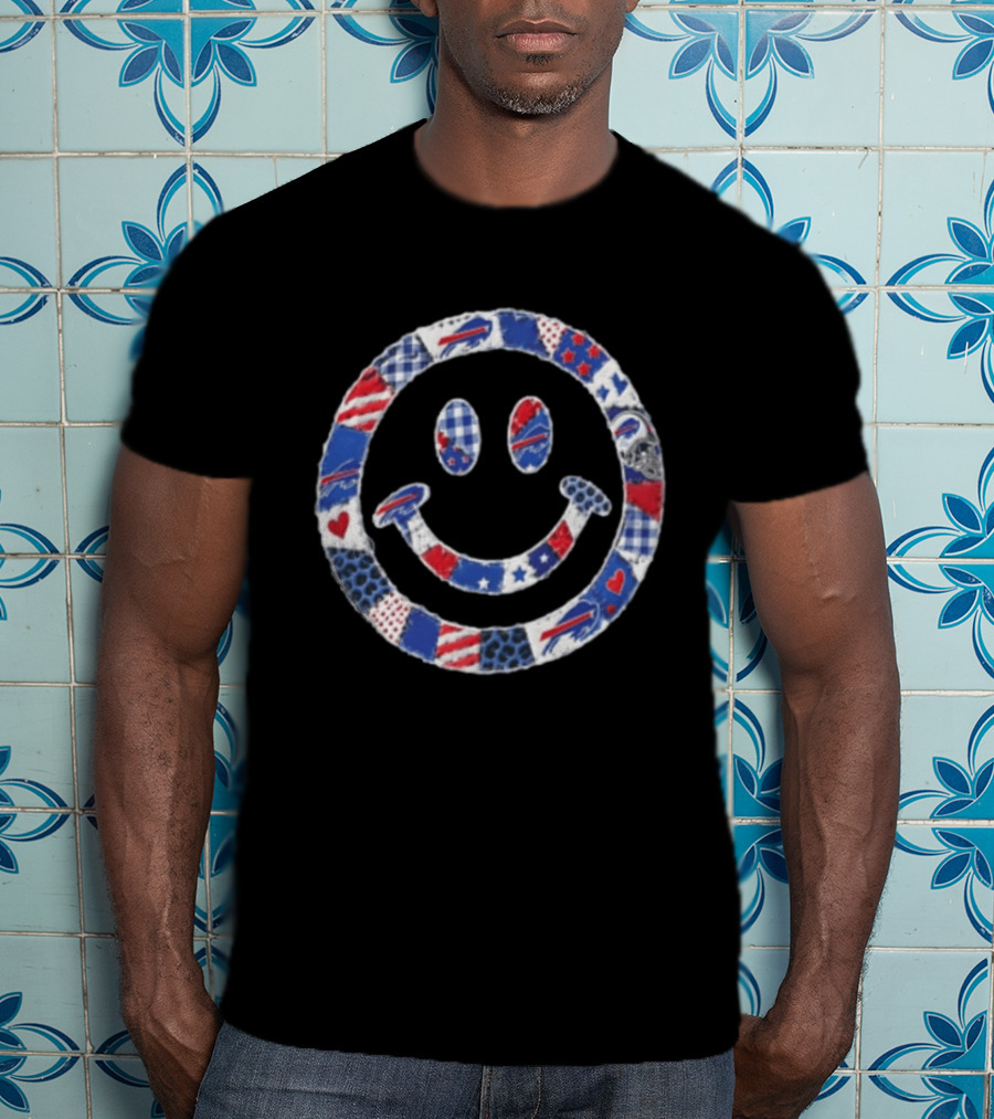Buffalo Bills Smiley Face Patchwork NFL Football Team T-Shirt